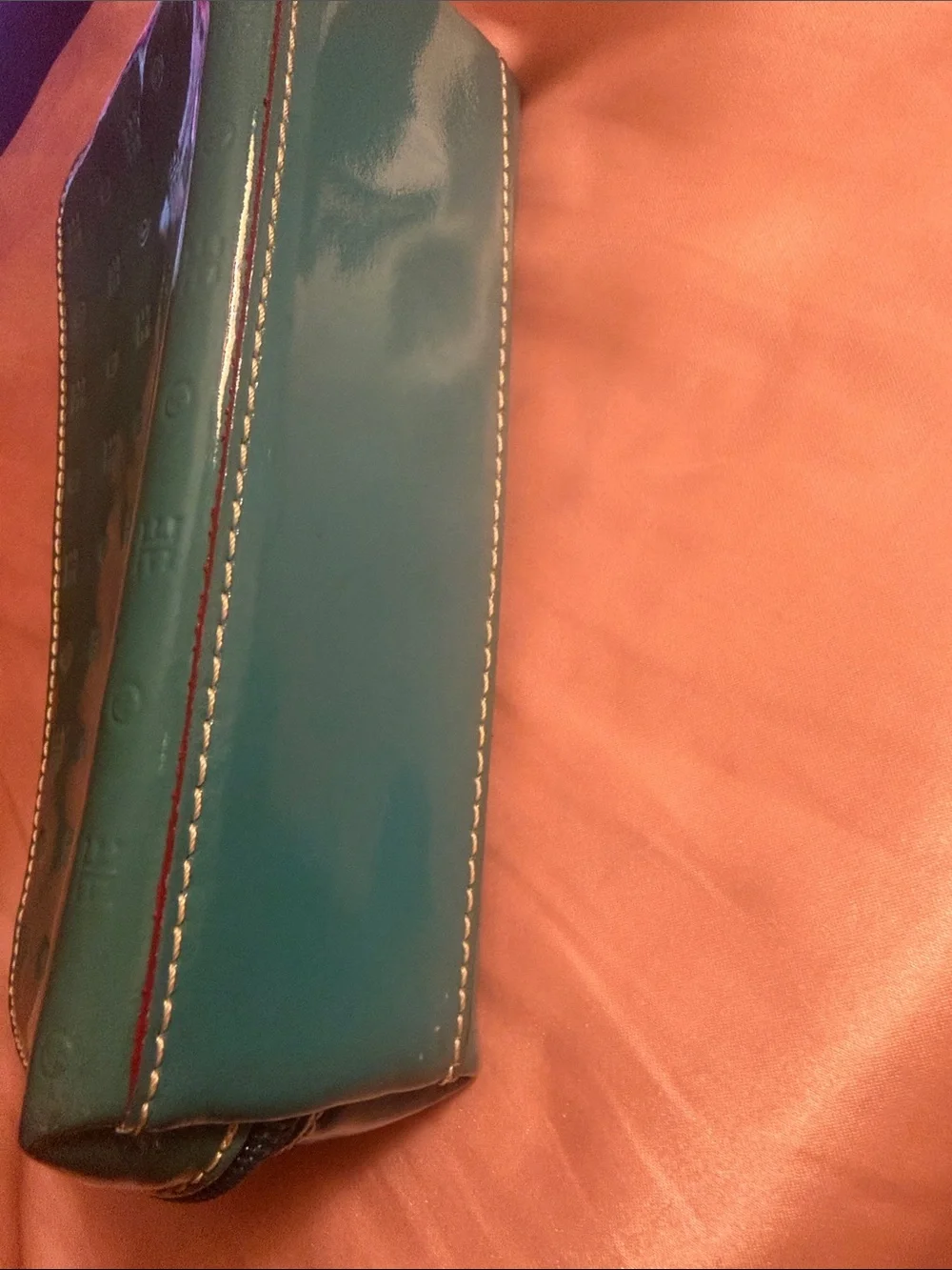 Arcadia Teal Interior Cosmetic Pouch with Gold Plaque